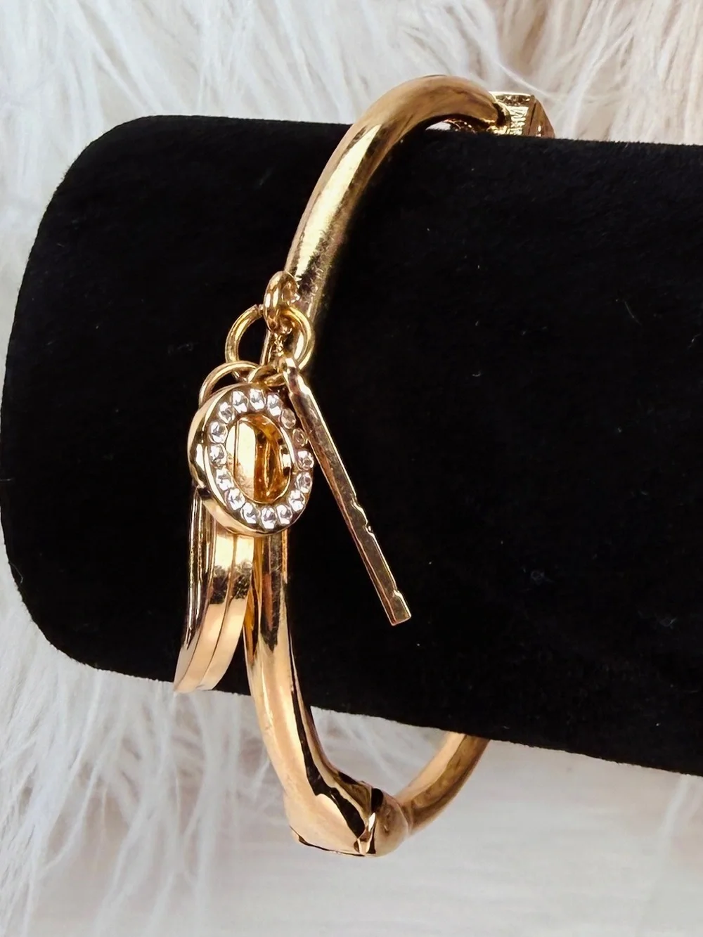 Goldtone Guardian Angle Wings Charm Circle Bangle Hinged Bracelet